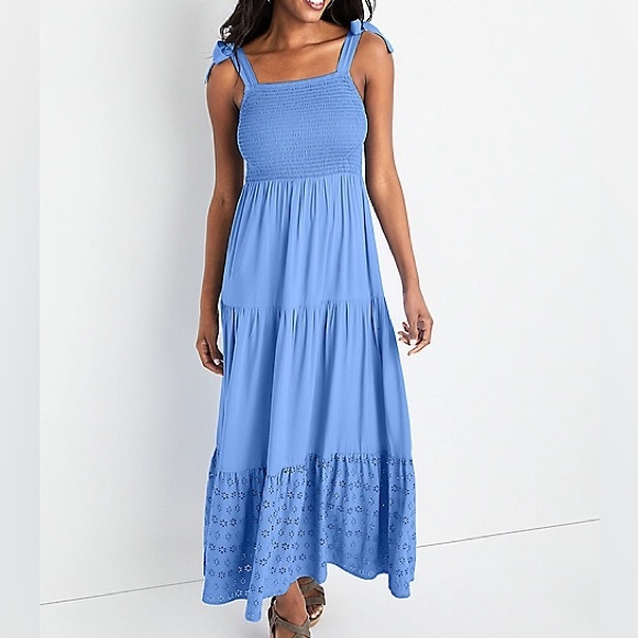 Maurices Dresses & Skirts - maurices Long Dress with Floral Detail and Bow Straps - Size L